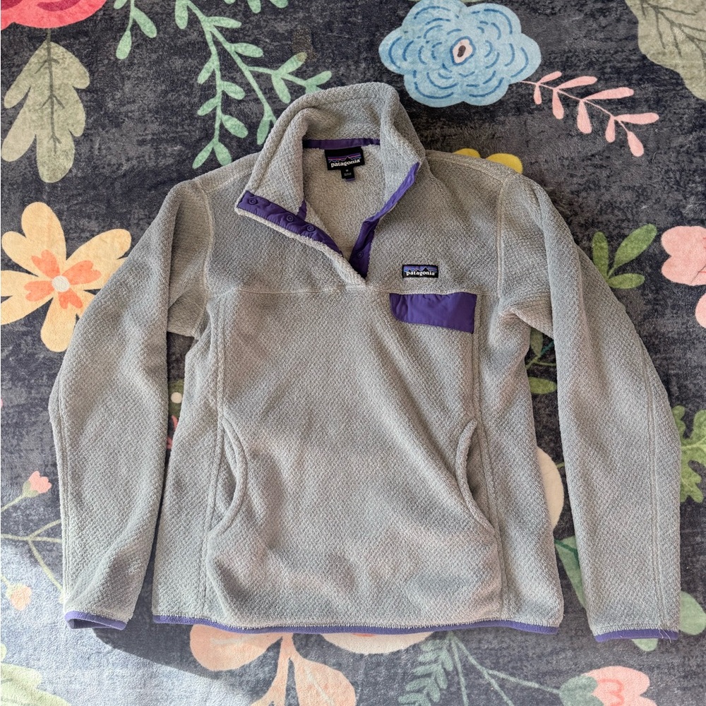 Patagonia Re Tool Gray and Purple Fleece Pullover